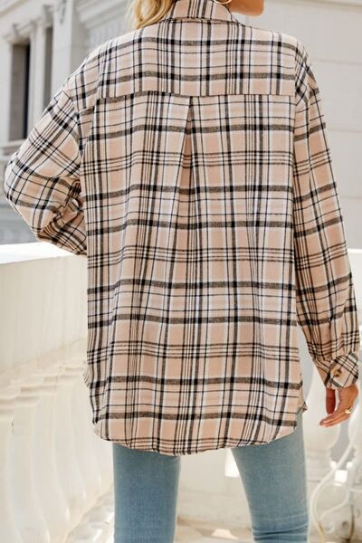 Plaid Pocketed Button Up Long Sleeve Shirt