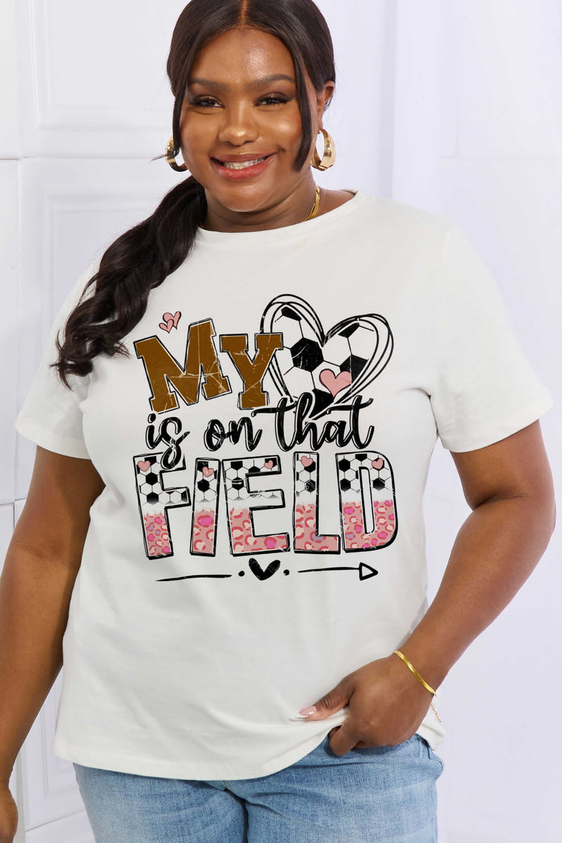 Simply Love Full Size MY HEART IS ON THAT FIELD Graphic Cotton Tee