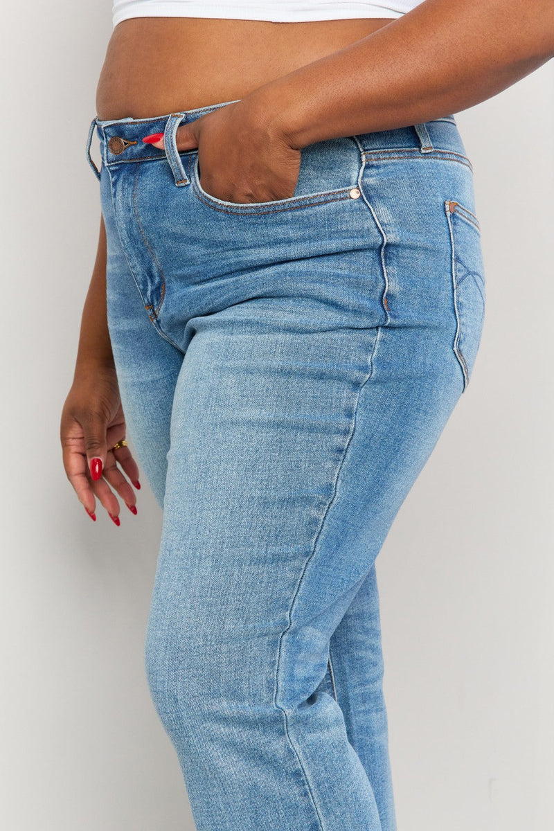 SAMPLE Judy Blue Full Size Raw Hem Bootcut Jeans