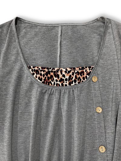 Plus Size Leopard Decorative Button Dress