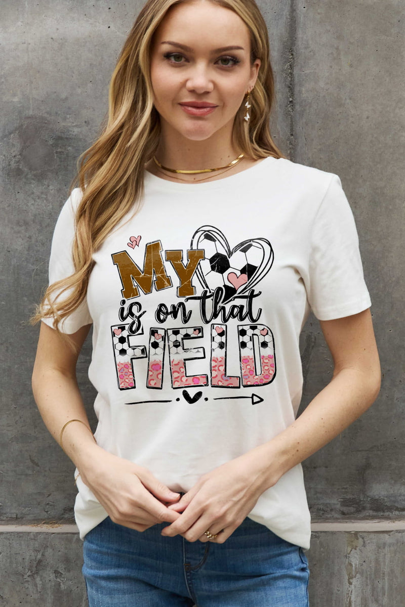 Simply Love Full Size MY HEART IS ON THAT FIELD Graphic Cotton Tee