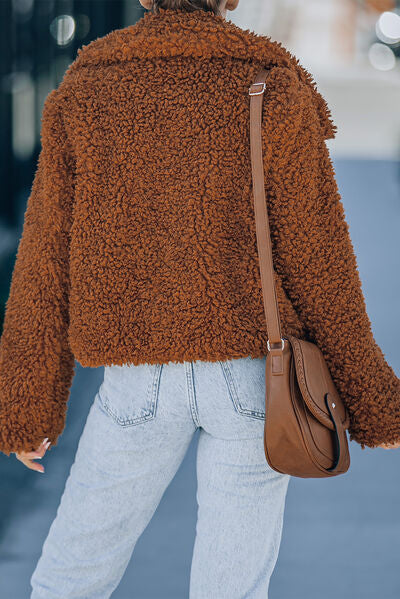 Fuzzy Snap Down Long Sleeve Jacket