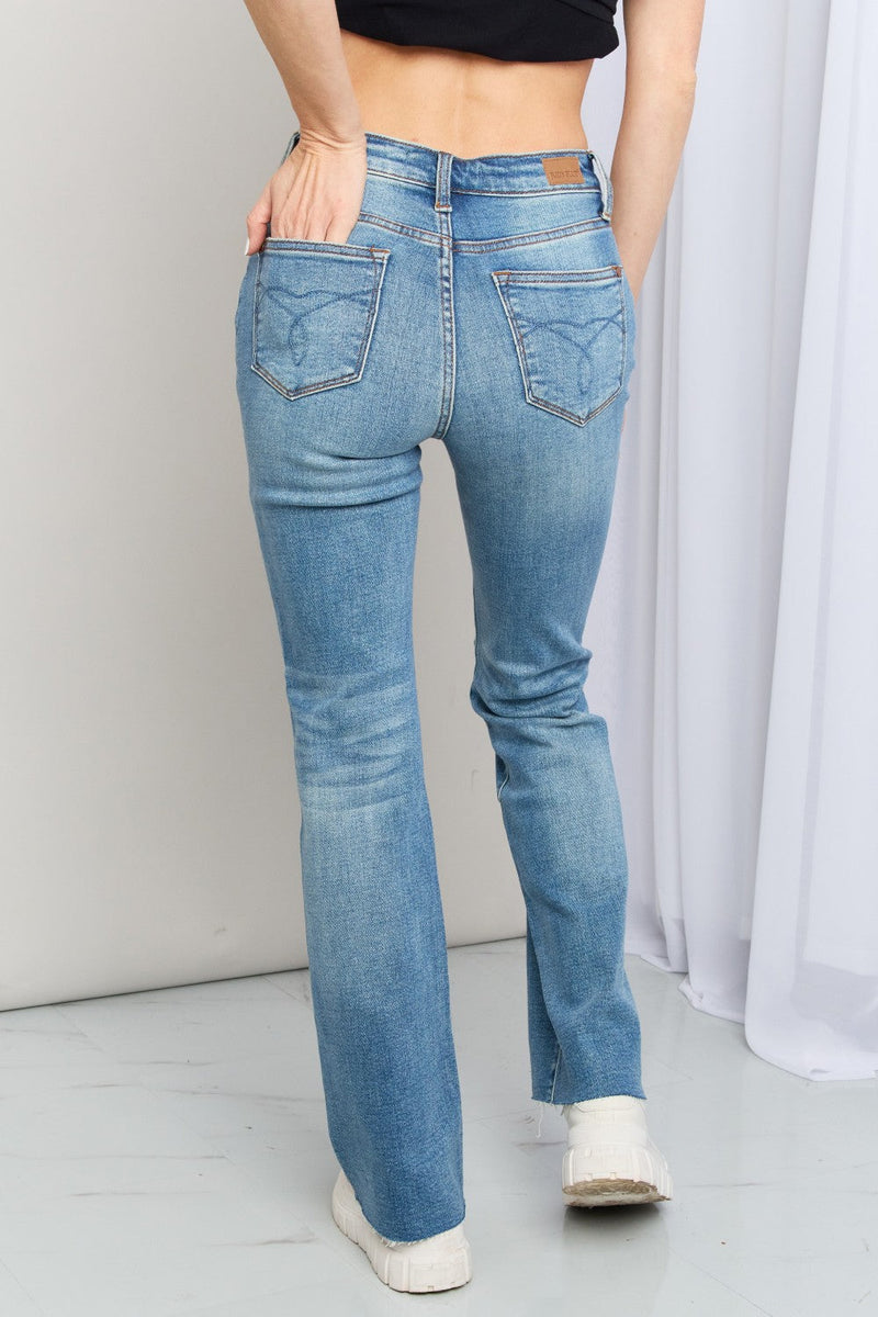 SAMPLE Judy Blue Full Size Raw Hem Bootcut Jeans