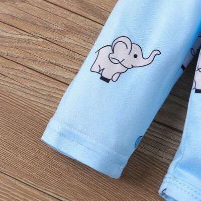 Elephant Print Long Sleeve Bodysuit and Pants Set
