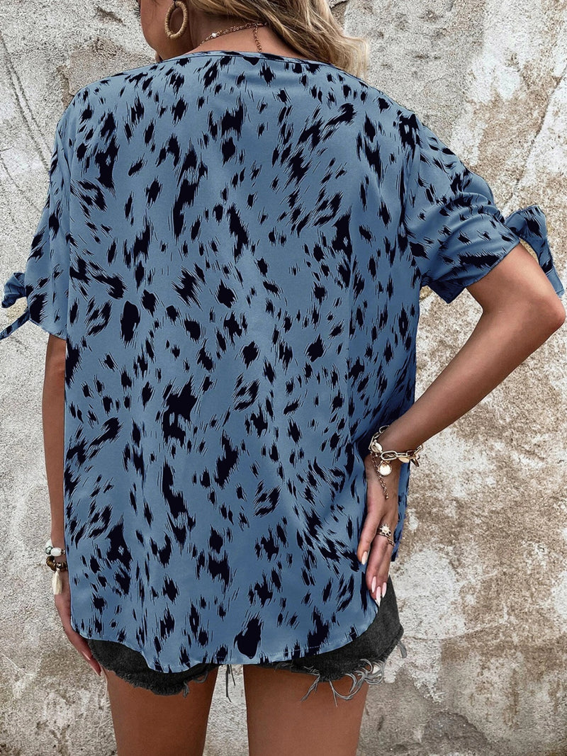 Tied Printed Boat Neck Blouse