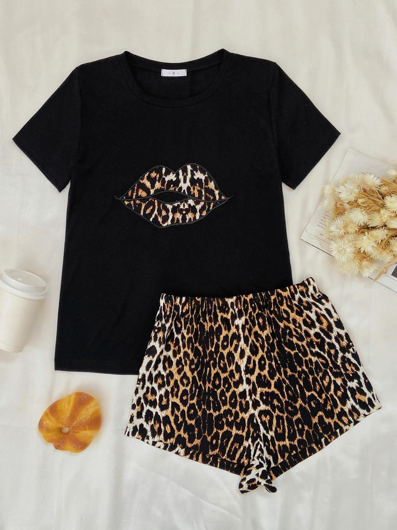 SAMPLE Leopard Lip Graphic Top and Shorts Lounge Set