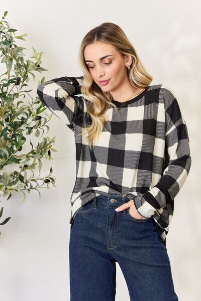 Celeste Full Size Plaid Round Neck Long Sleeve T-Shirt