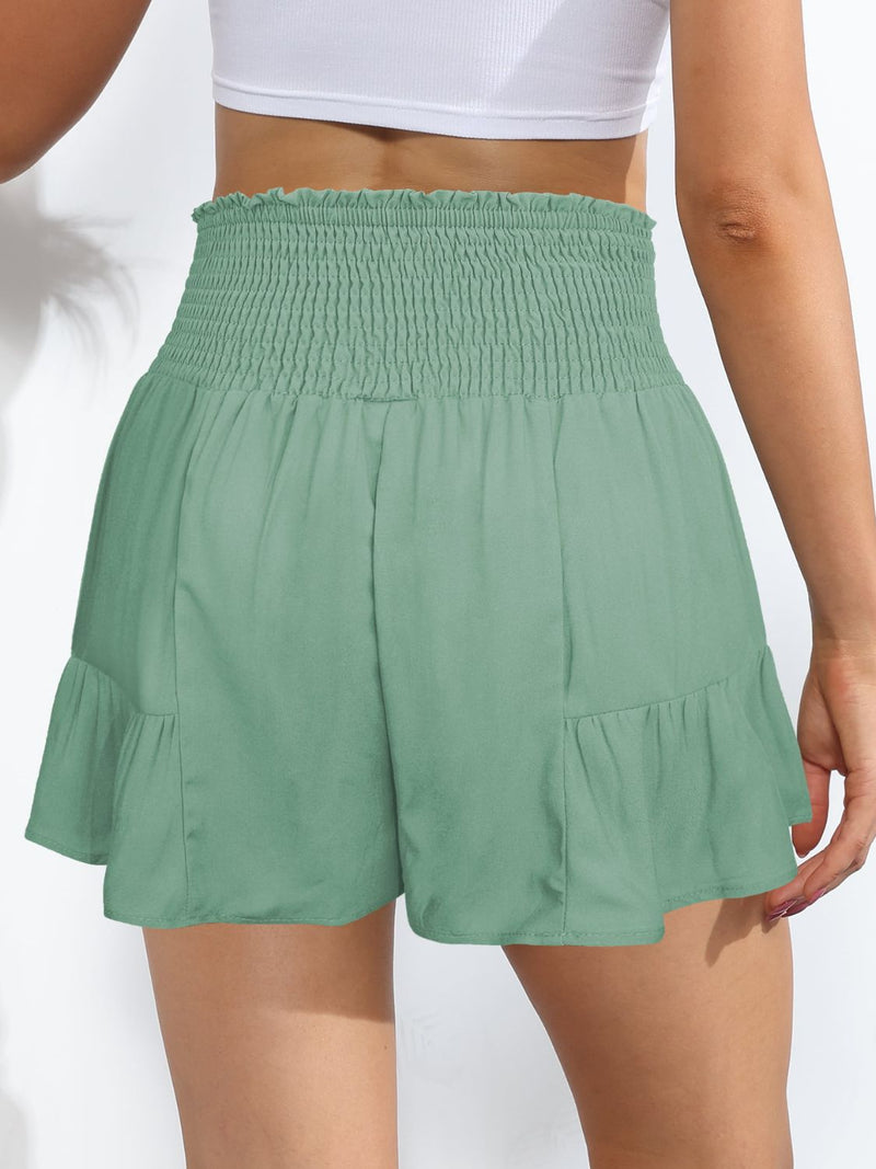 Smocked Tie-Front High-Rise Shorts