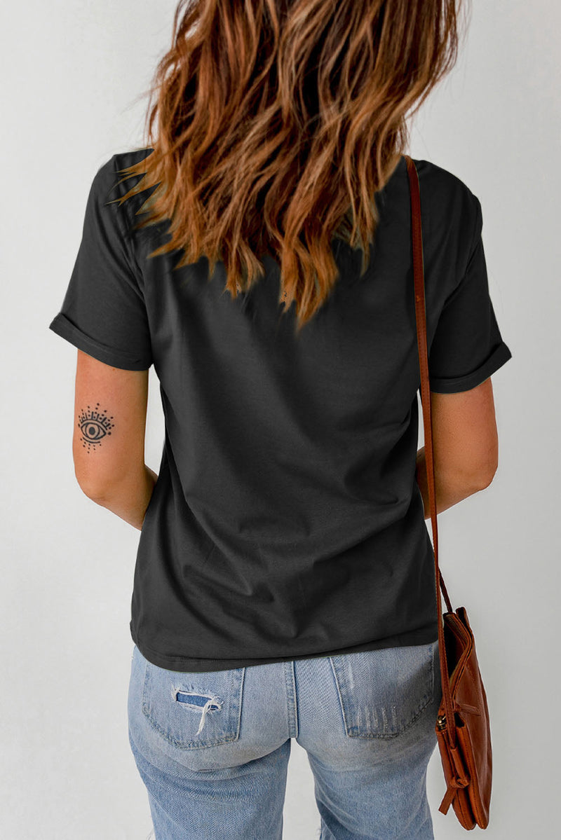 SAMPLE- AMERICAN Embroidered Round Neck Cuffed Tee Shirt