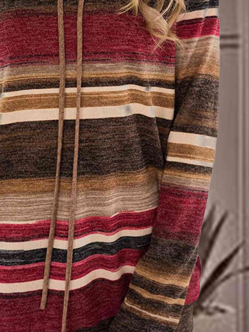 Striped Drawstring Cowl Neck Sweatshirt