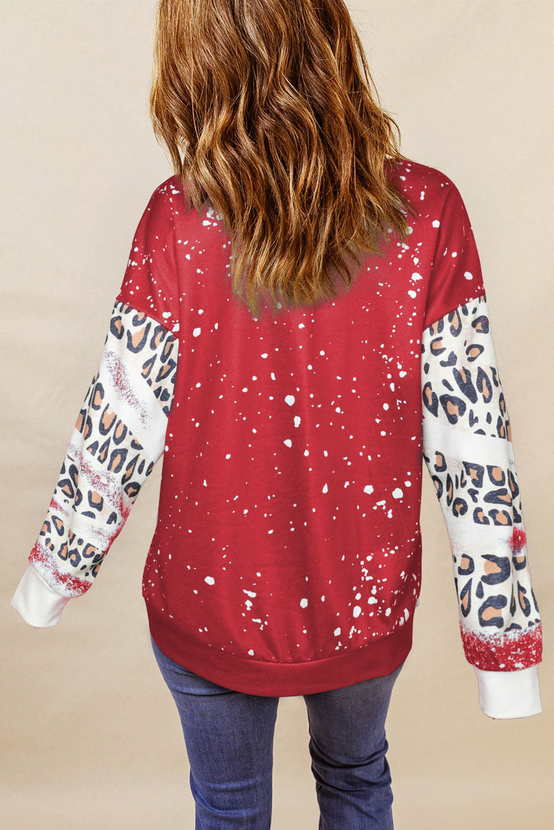 LOVE Plaid Leopard Dropped Shoulder Sweatshirt