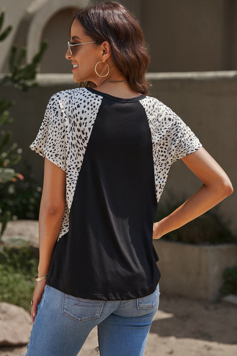 SAMPLE Leopard Color Block V-Neck Tee Shirt