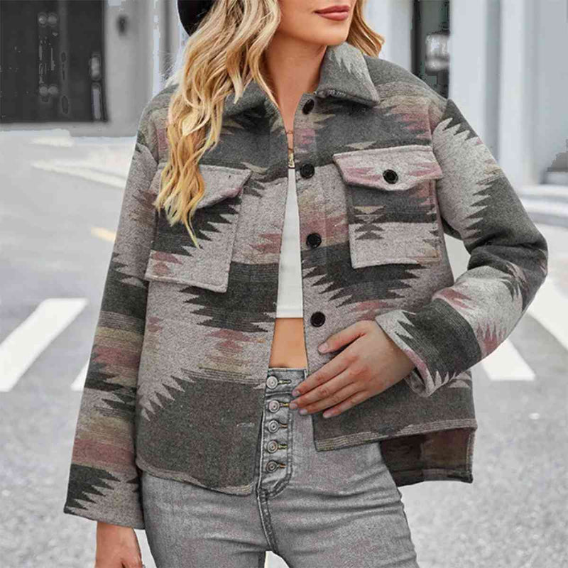 Geometric Button Up Collared Jacket