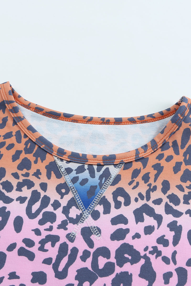 Gradient Leopard Contrast Stitching Sweatshirt