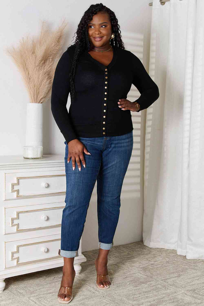 Zenana Full Size V-Neck Long Sleeve Cardigan
