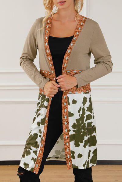 Printed Long Sleeve Open Front Outerwear