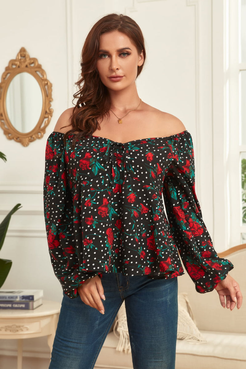 Plus Size Floral Balloon Sleeve Blouse