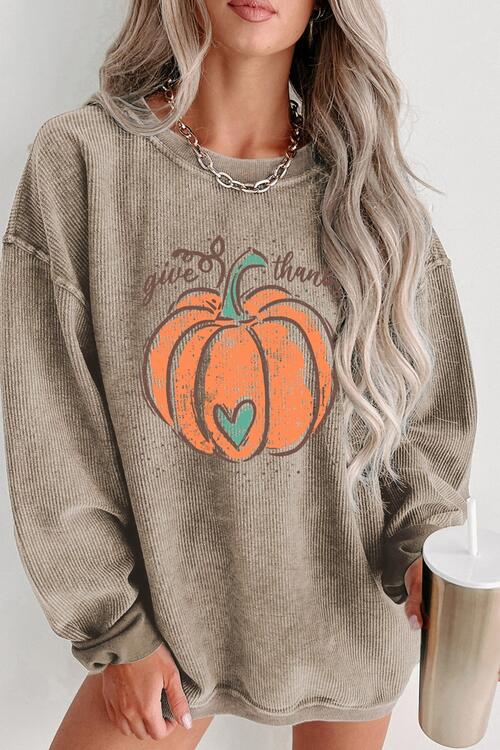 Pumpkin Graphic Round Neck Long Sleeve Sweatshirt