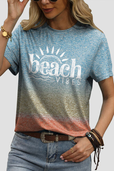 BEACH VIBES Round Neck Short Sleeve T-Shirt