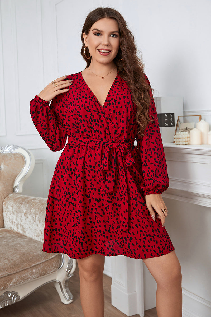 Plus Size Long Sleeve Surplice Neck Dress