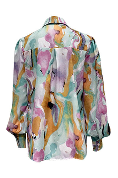 Printed Button Up Lantern Sleeve Shirt