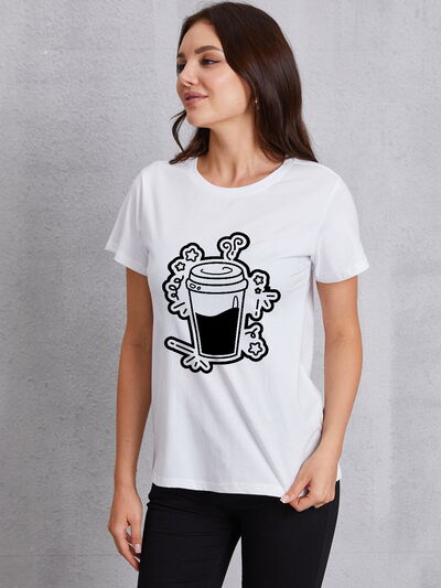 Coffee Round Neck Short Sleeve T-Shirt