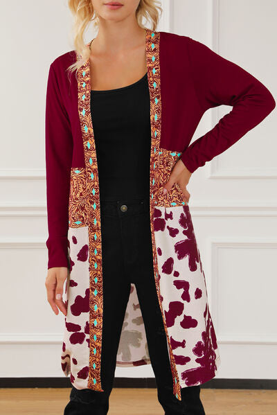 Printed Long Sleeve Open Front Outerwear