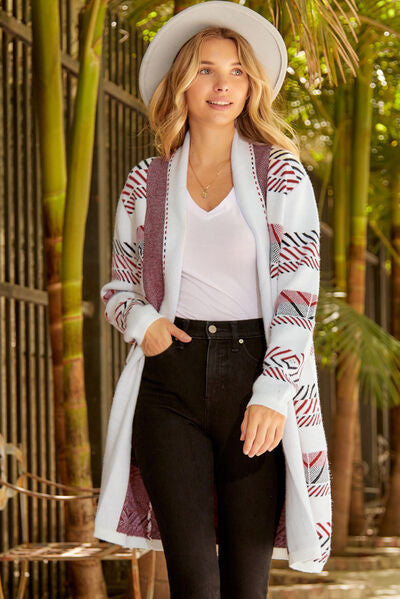 Geometric Open Front Longline Cardigan