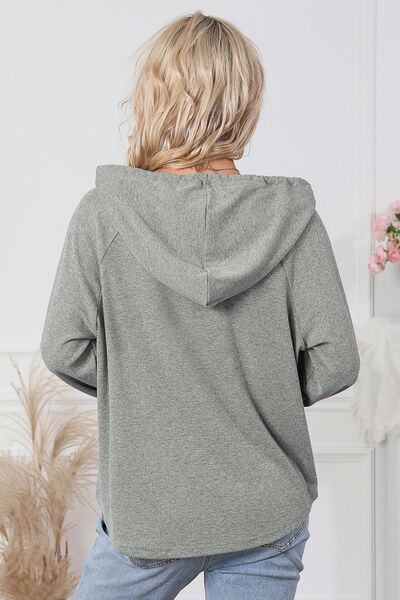 Drawstring Half Snap Long Sleeve Hoodie